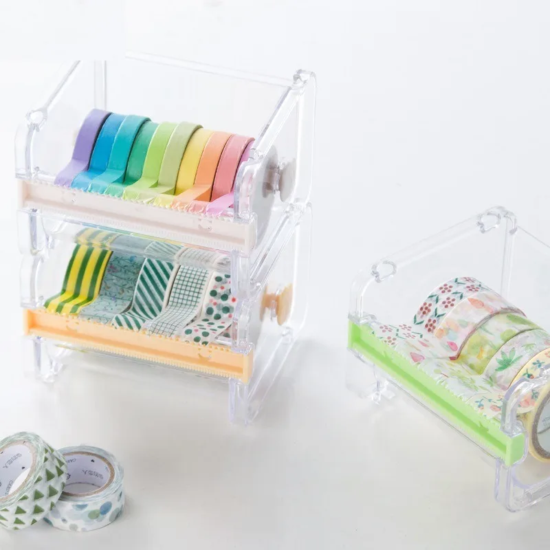 Washi Tape Cutter Office Stationery Tape Dispenser Hand Account Tape Storage Box Transparent Tape Base for Home Office School