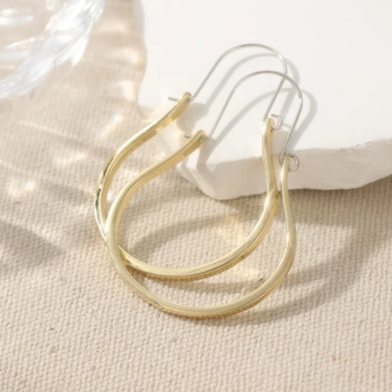 Trendy Hand Carved Geometry Dangle Women's Earrings Two Color Metal Anniversary Gift Jewelry