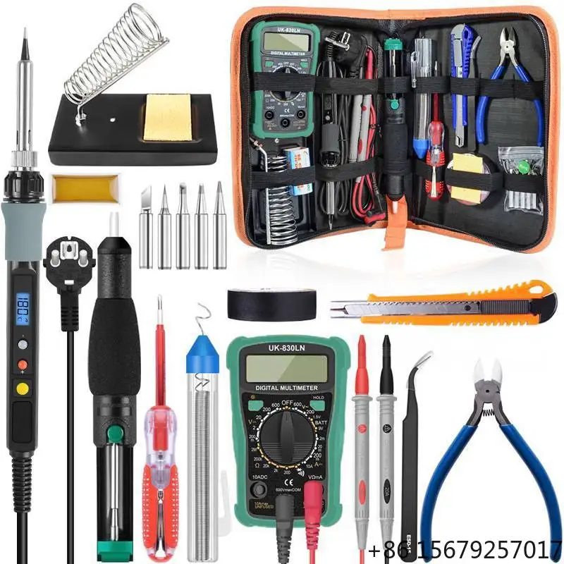 80W Digital Soldering Iron Kit Temperature Electric Soldering Iron 110V 220V Multimeter Desoldeirng Pump Welding Tool EU Stock
