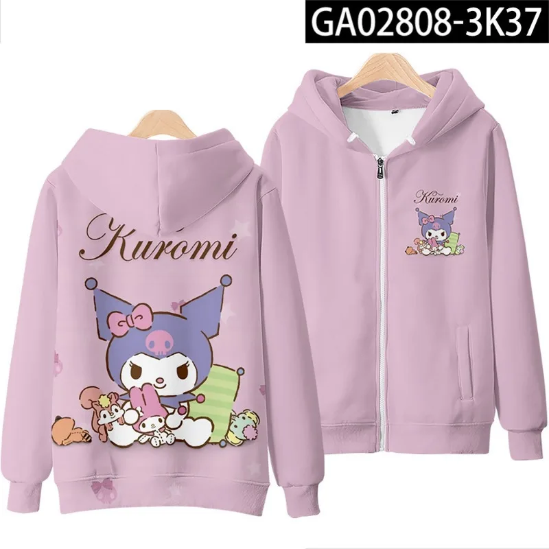 Kawaii Kuromi Hoodie For Girls Long Sleeve Sweatshirts Children Spring Autumn Sanrio Cartoon Kids Casual Hooded Pullover Tops