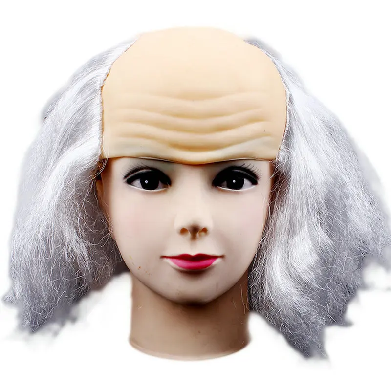 Peruca careca para Cosplay, Velho, Engraçado Performance Props, Halloween Careca