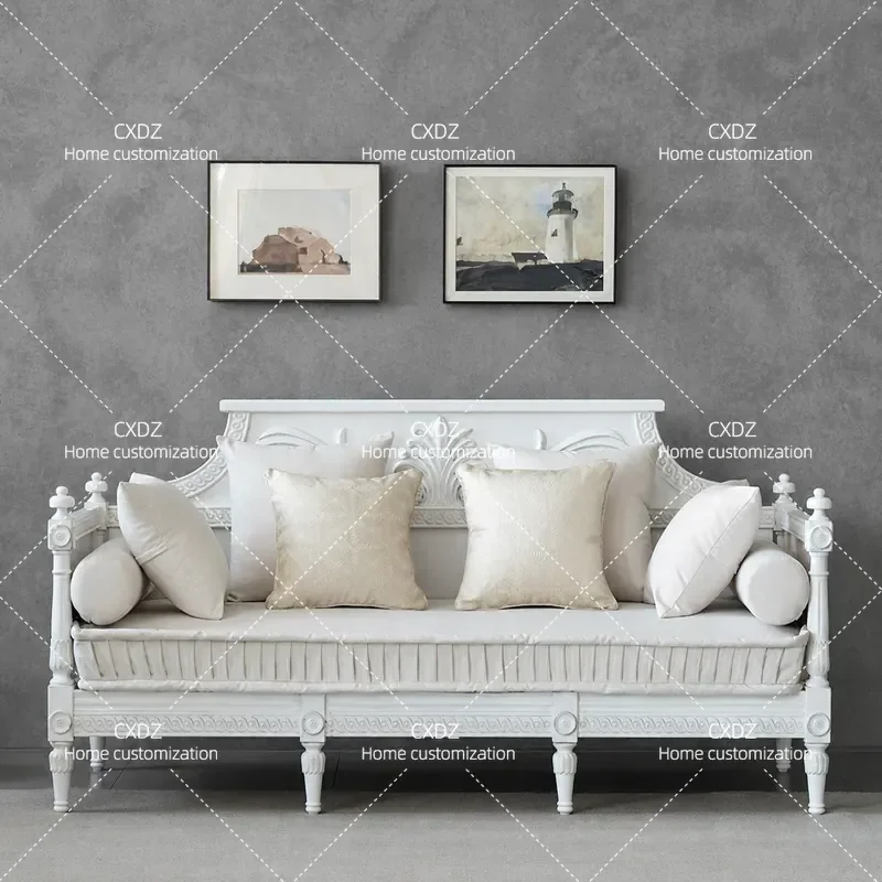 American country solid wood carving sofa chair all solid wood log French retro balcony casual double sofa customization
