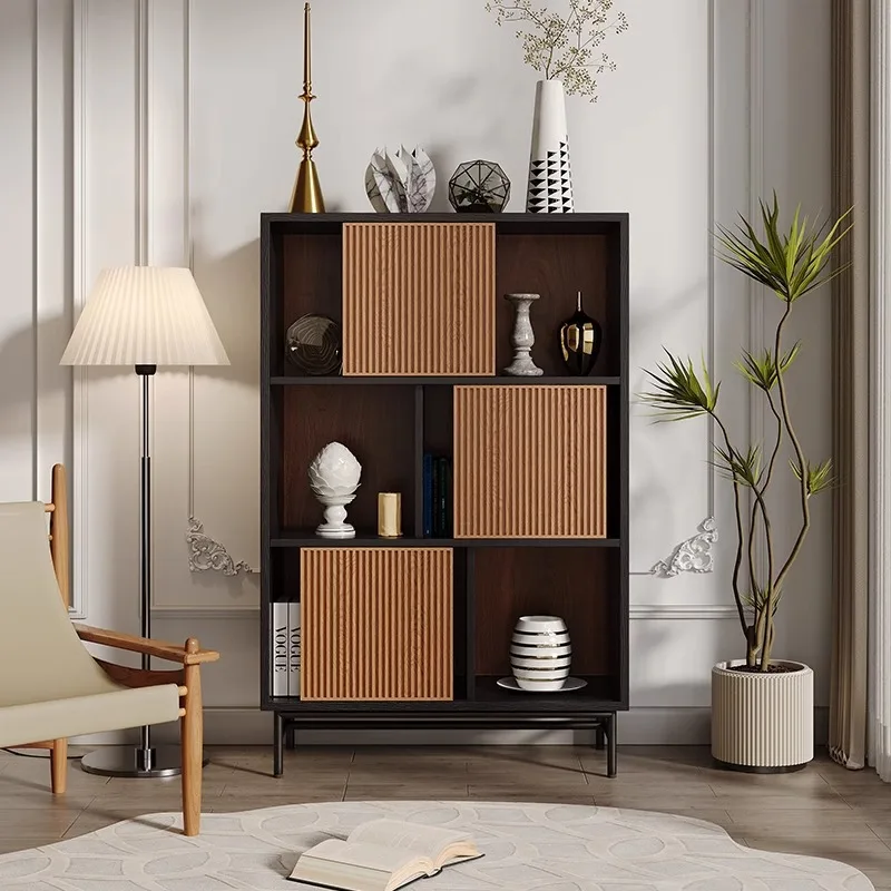 YJQ Pre-owned Storage Cabinet Integrated Wall-mounted Storage Bookcase, Floor-standing Teak Carved Display Cabinet