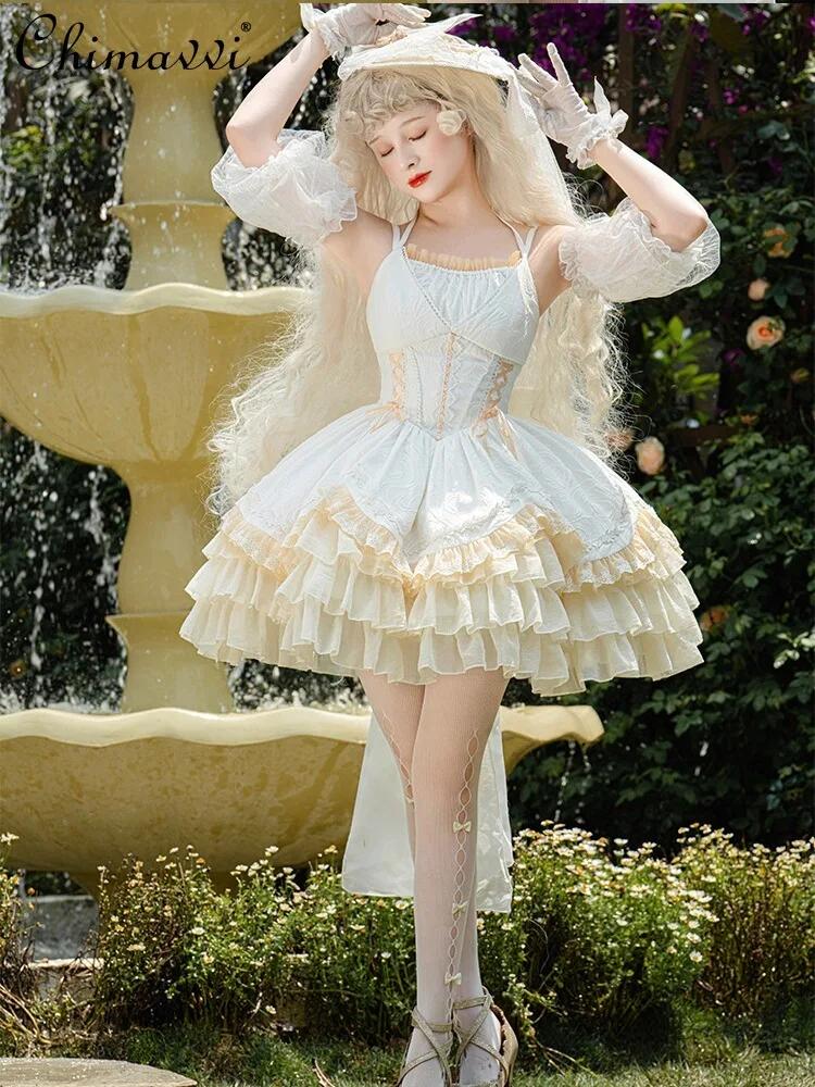 

Lolita Dress Female New 2024 Summer Ballet Style Sweet Sexy Girls Ladies Slim-fit Princess Ball Gown Above Knee Dresses Women