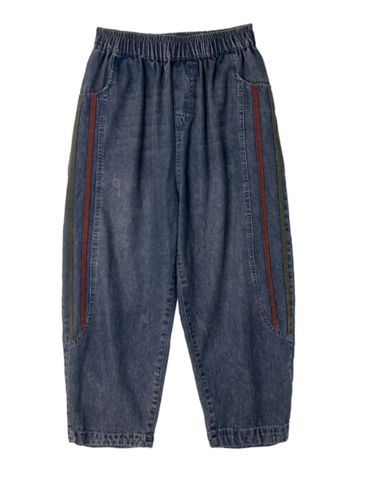 Pantaloni in denim waed retrò in cotone pieno Donna Estate Patchwork di colore Dimagrante Pantaloni Harlan larghi in nove pezzi Versatili a vita alta