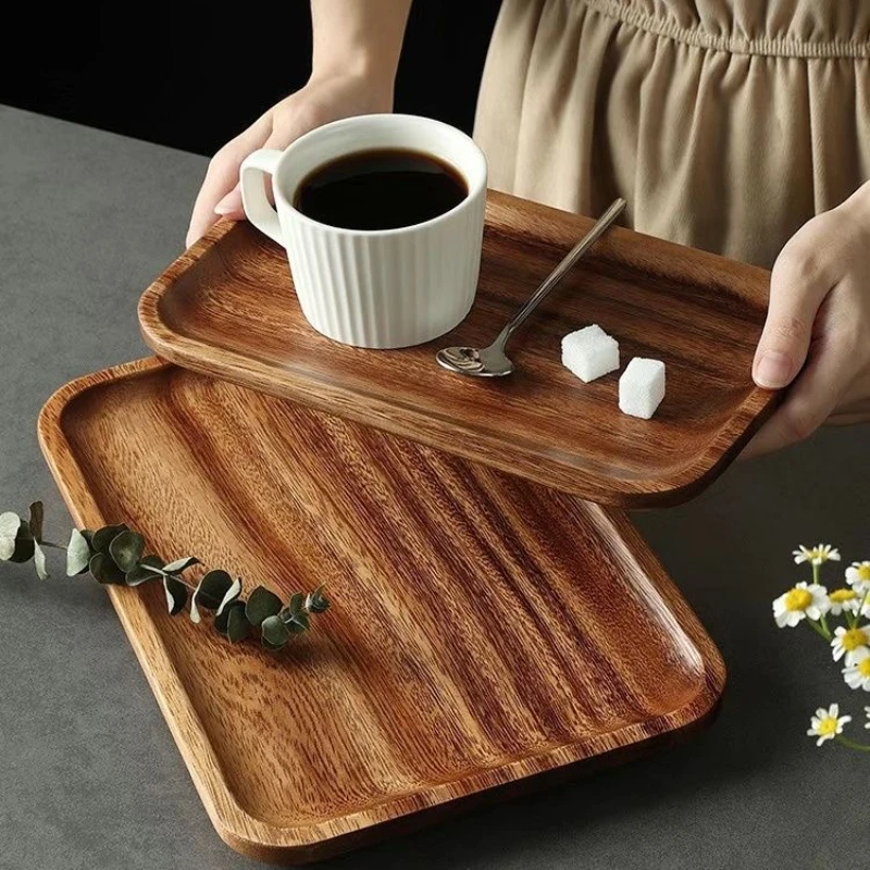 Simple Acacia Wood Tea Tray Rectangular Afternoon Tea Coffee Tray Household Storage Wooden Dinner Plate