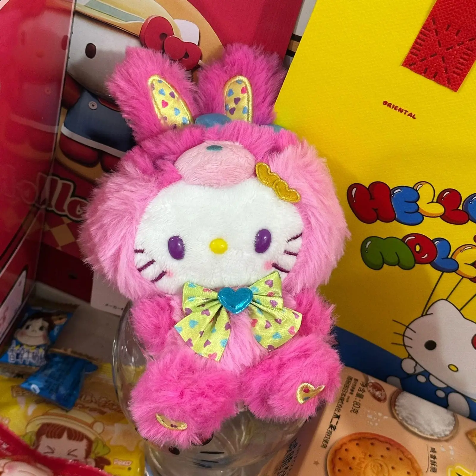 Sanrio Hello Kitty Cross-Dressing Easter Rabbit Plush Keychain Backpack Pendant Car Key Decoration Desktop Trinket Holiday Gift