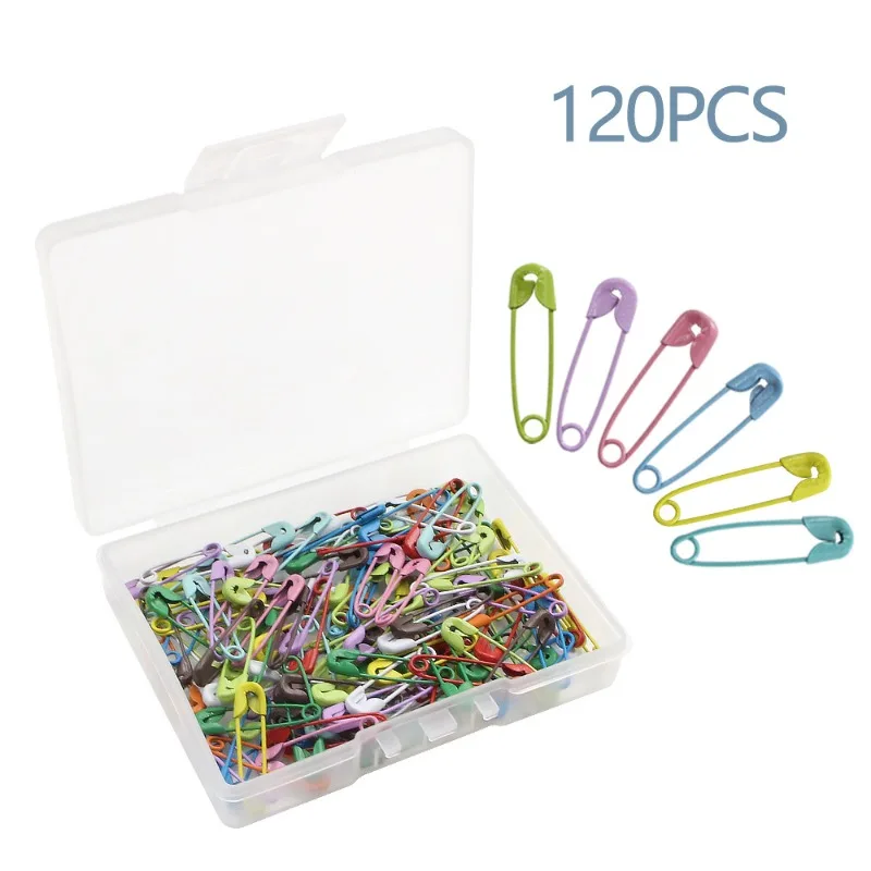 19mm Colorful Safety Pins 120Pcs Box Set Metal Sewing Fasteners for DIY Craft Clothing Repair and Decorative Sewing Accessories