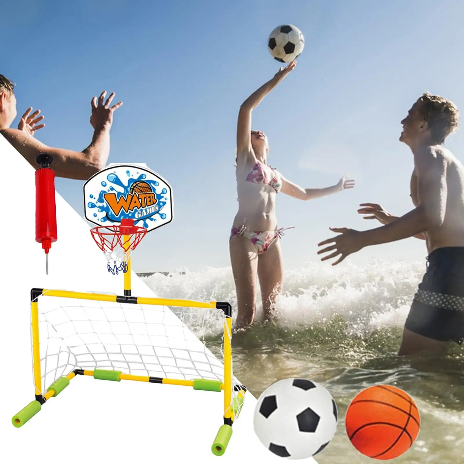 

Floating Pool Basketball Hoop Floating Pool Basketball Goal Set with Pump Football Waterproof Door Frame Set for Adults Kids