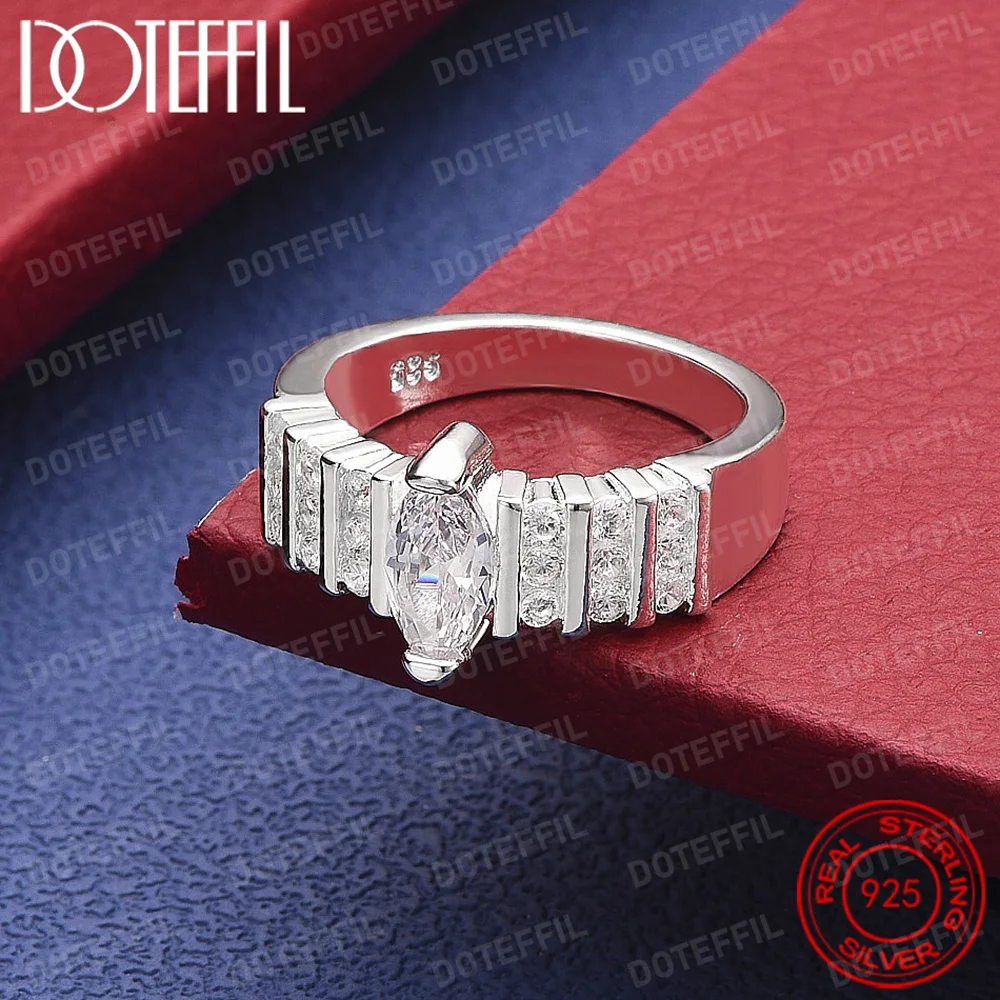 925 Sterling Silver Oval Round AAA Crystal Ring For Women Man Fashion Wedding Engagement Party Charm Jewelry