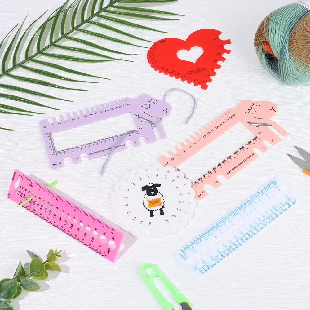 

Sheep Head Gauge With Scissors Pink Purple Color Gauge For Knitting Needles And Crochet Hooks MM Ruler Tool (US UK Canada Sizes)