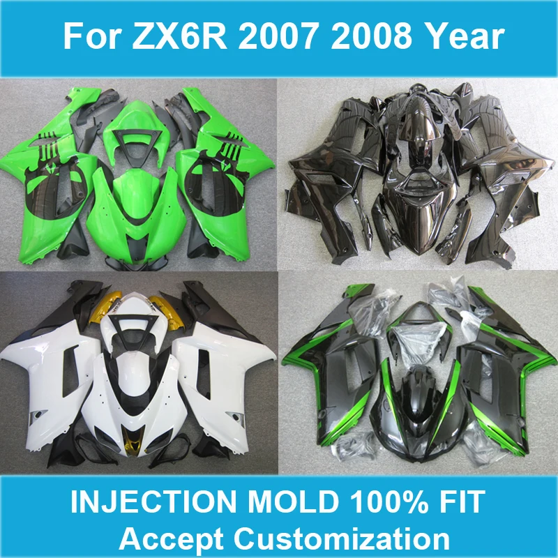 

Комплект обтекателей для мотоцикла в литьевой формы для Kawasaki Ninja ZX6R 2007 2008 года ZX 6R 07 08, новый комплект обтекателей