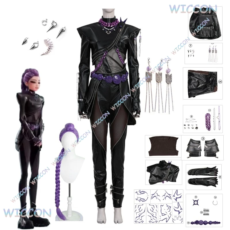 Kpop Demons Hunters Rumi Cosplay Costume perruque en cuir noir Costume de combat adulte femmes fille manteau pantalon ceinture gants fête d'halloween