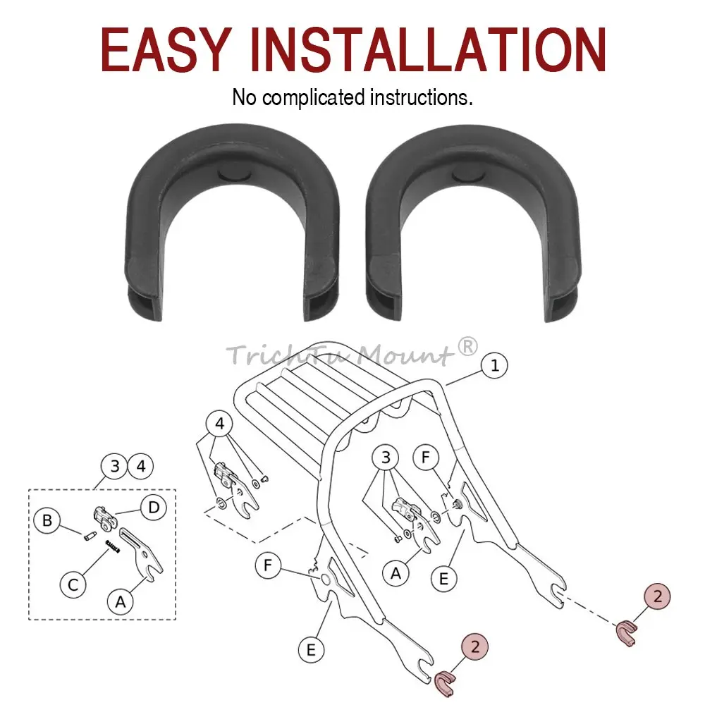 2/4/6/8Pcs U-Shaped Sissy Bar Backrest Side Plate Mounting Bracket Grommet Bushing For Harley Davidson Touring 2009-2025 Black view 6