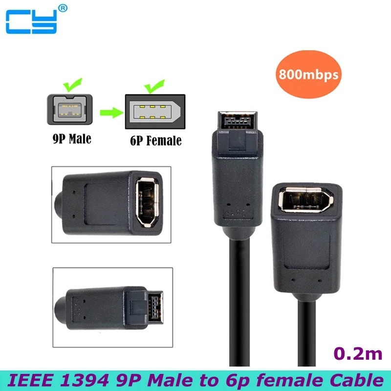 

20CM White Firewire IEEE 1394 IEEE1394 6PIN Female to 1394b 9PIN male Firewire 400 TO 800 Adapter Cable 20CM