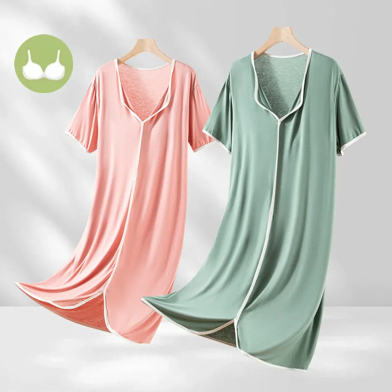 Summer Women's Mid-Length Sleep Dress Loose Short-Sleeve Home Clothes Modal Nightgown Comfortable Breathable Sleepwear
