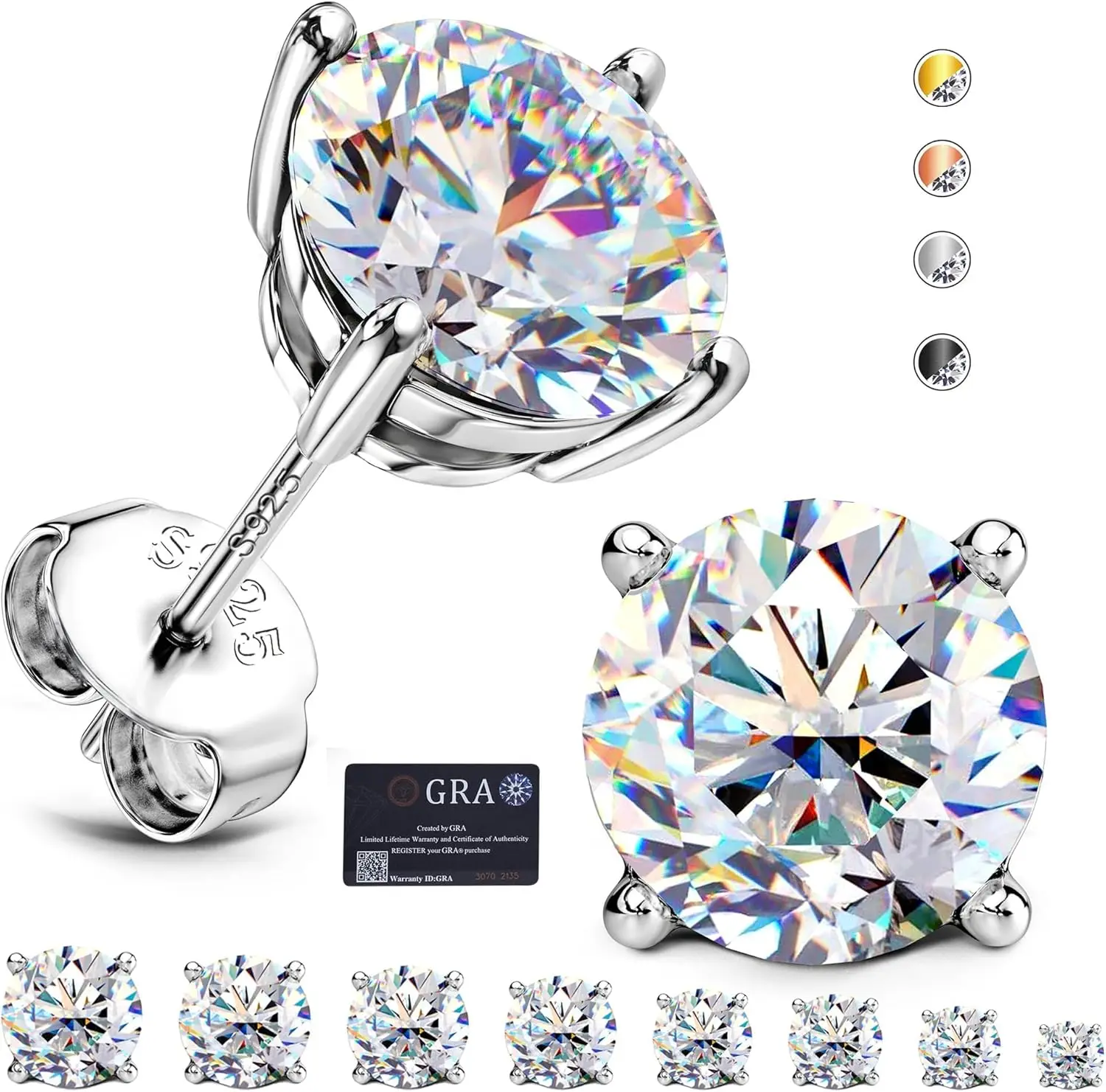 

Moissanite Stud Earrings : 18K White Gold Plated Solid 925 Sterling Silver Earring Hypoallergenic