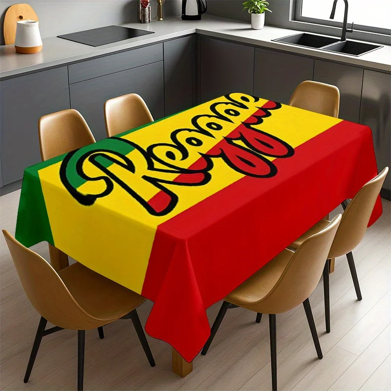 1pc Soft Fashionable Reggae-Style Slogan Tablecloth, Machine Washable and Easy to Clean, Fits 4 Dining Tables/Coffee Tables/Desk
