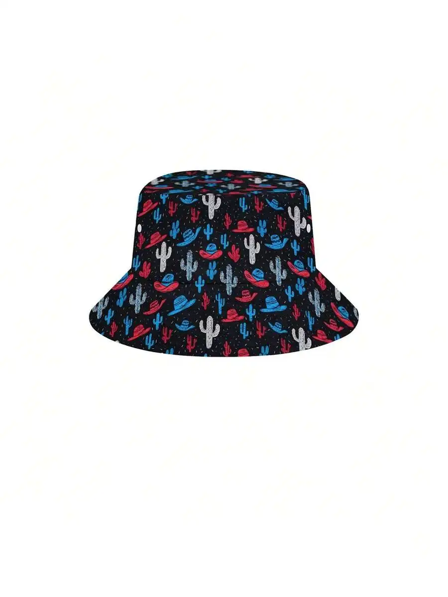 

Mens Retro Cactus Print Bucket Hat Casual Summer Beach Accessory