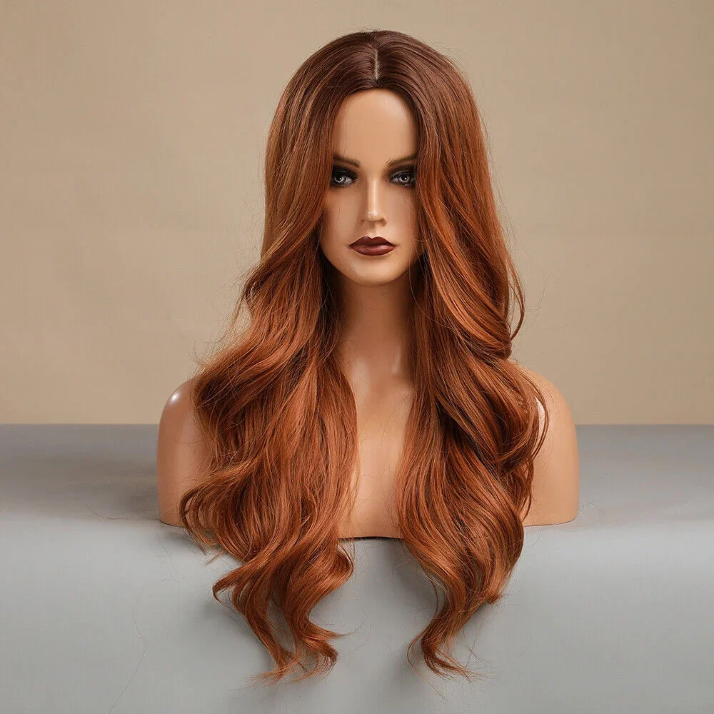 

Long Loose Wavy Copper Brown Middle Part Synthetic Daily Wig for Women