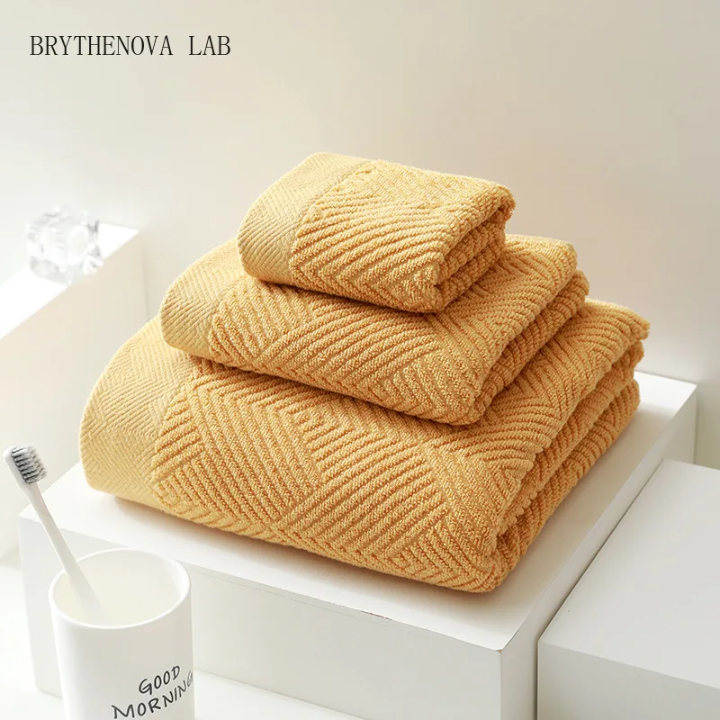 3Pcs /Pack Long-Staple Cotton Bath Towel Face Towel Set Soft Solid Quick-dry Bath Beige Gray Yellow Beach