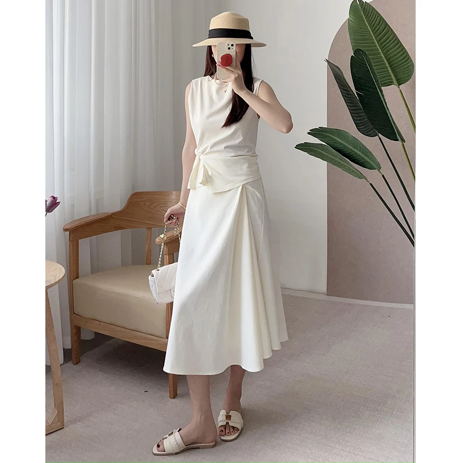 

Комплект женской одежды для похудения: топ и юбка А-силуэта, модный простой дизайн, весна-лето, бренд Selfwill