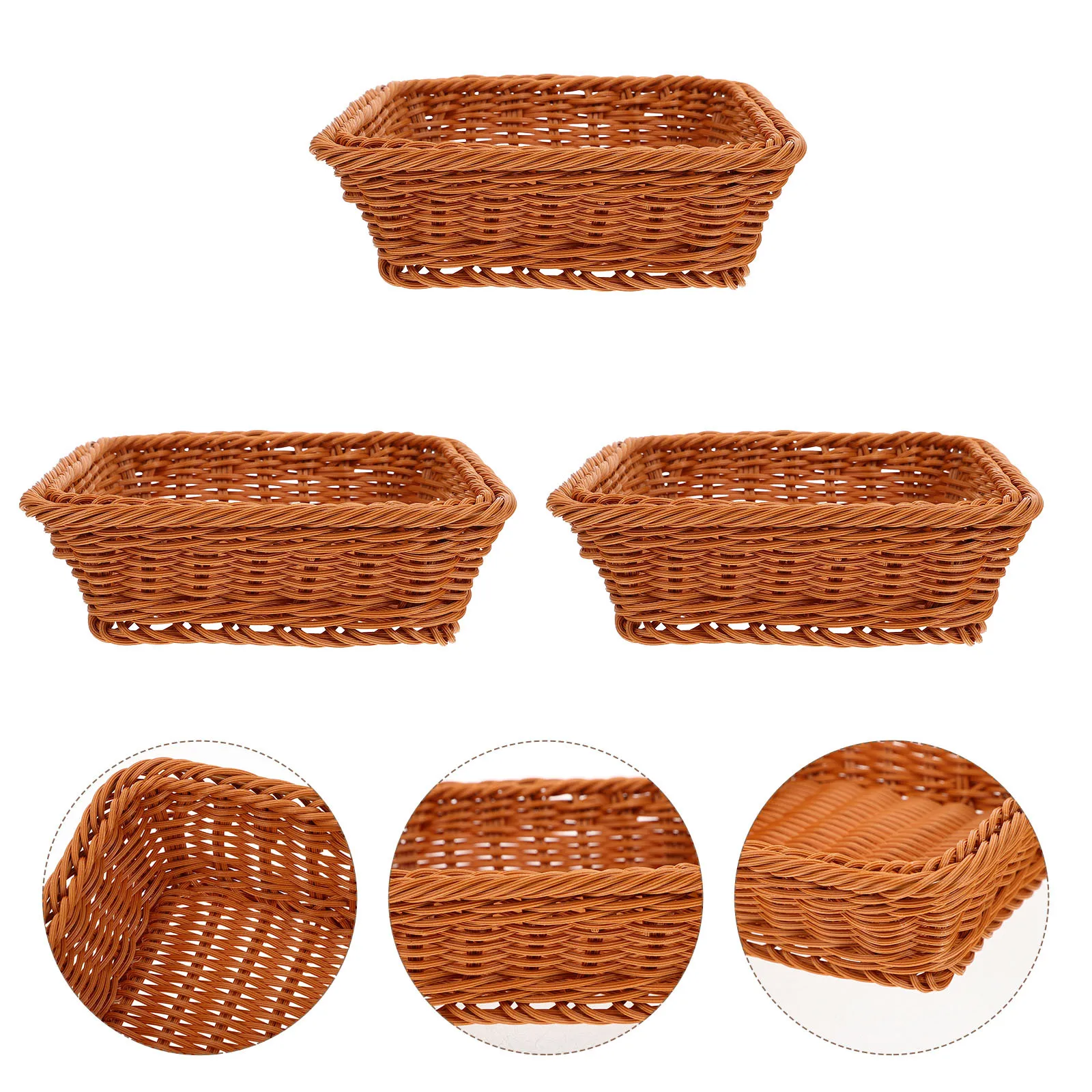 

3Pcs Imitation Rattan Baskets Multifunctional Kitchen Storage Container Fruit Holder Imitation Woven Basket Storage Basket