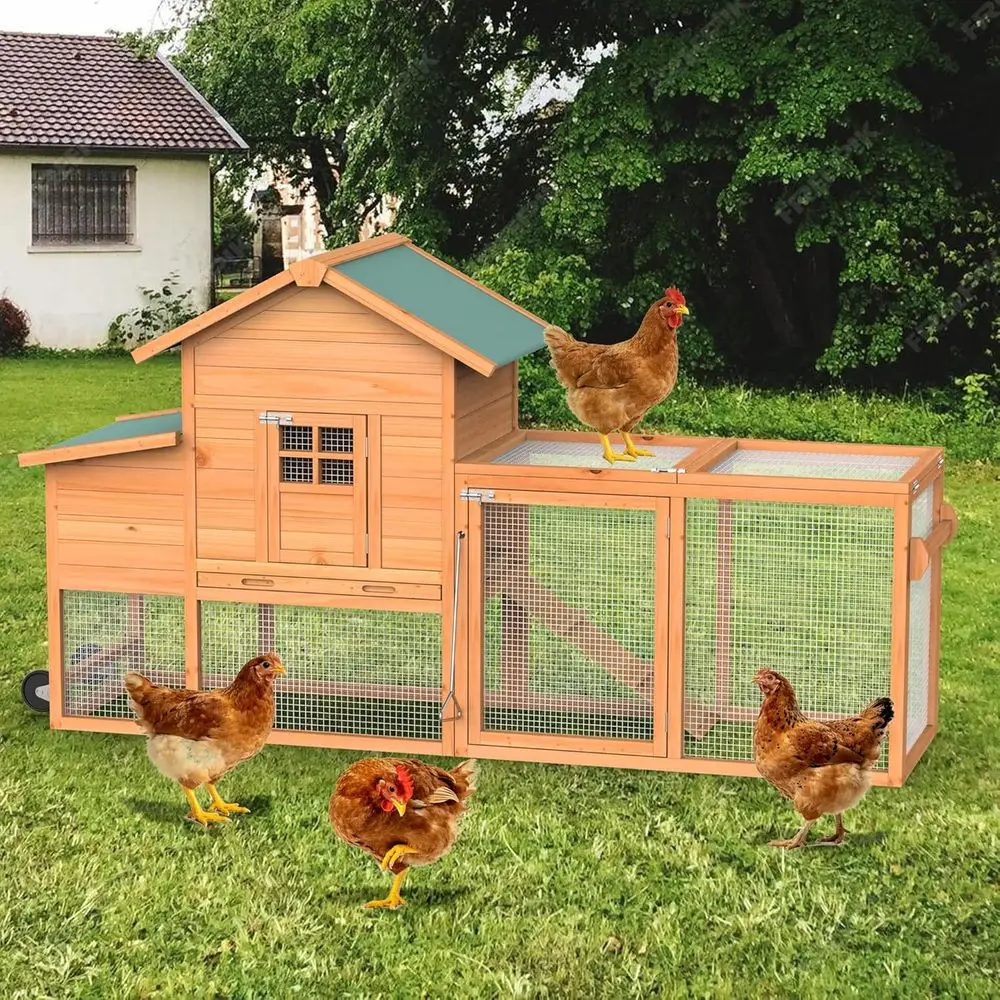 

Портативный курятник с колесами, деревянный курятник на 4 курицы, бег, ящик для гнездования, съемный поднос, 80 асфальтовых курятников, расширяемый