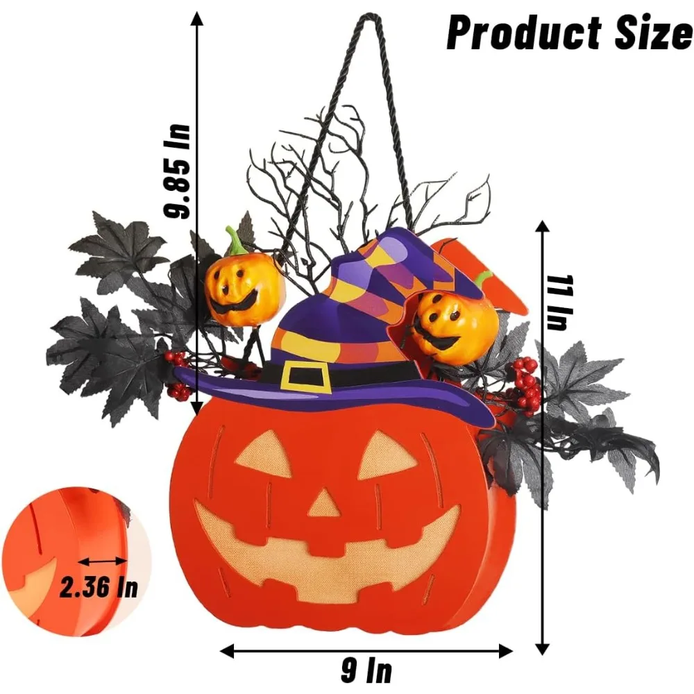 Halloween Pumpkin Lantern: Witch Hat Design, Classic Jack-O'-Lantern Style, Hanging Pumpkin Lamp for Decoration