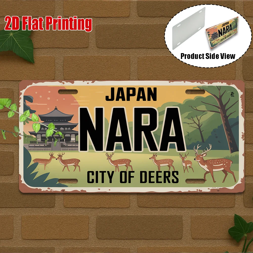2D Flat,Graphic Design,Vintage Metal Sign, Decorative Purpose Solely,Nara Aluminum Sign, Deer City Vintage Travel Decoration