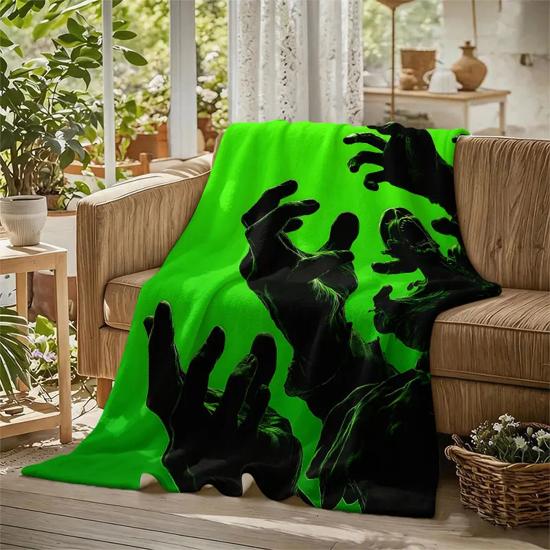 Zombie Hands Reaching Green Flannel Blanket Perfect for Sofa Office Bed Travel Sleep Read Relax Camping Four Season Use