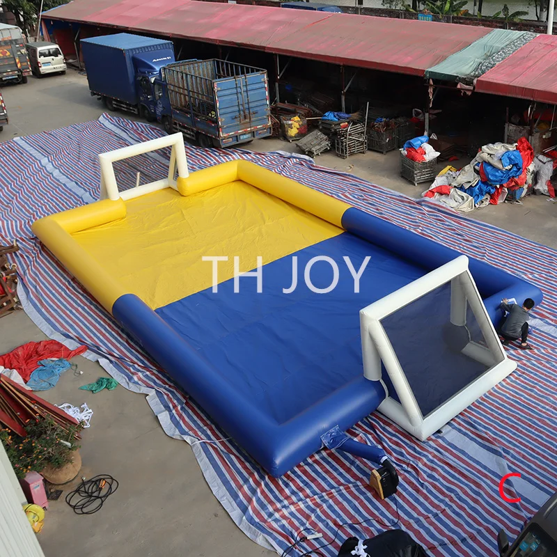 by ship to door, outdoor giant Inflatable water soap soccer field,commercial 14x7m inflatable football pitch arena with floor