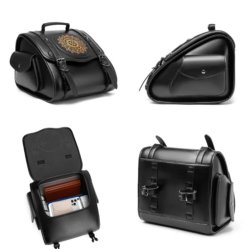 31L Universal Retro Motorcycle Rear Seat Bag, PU Leather Skull Monster Pattern, Waterproof Knight Tail Storage Bag