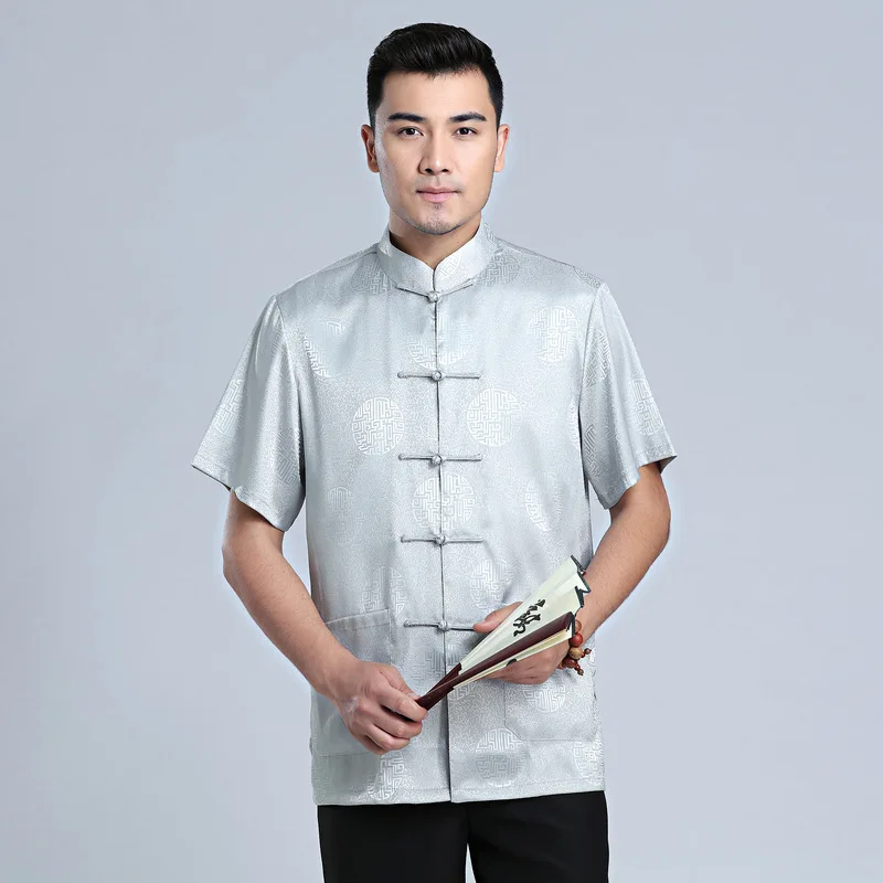 

Male Shirt Chinese Traditional Wushu Clothing Men Short Sleeve Summer Tai Chi National Customs Man Morning Exercises Hanfu Tops