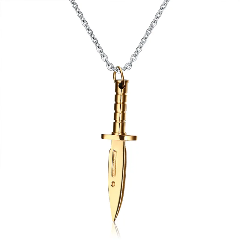 Stainless Steel Supernatural Sword Dagger Knife Pendant & Necklace for Men Punk Rock Jewerly Gift Gold Black Color