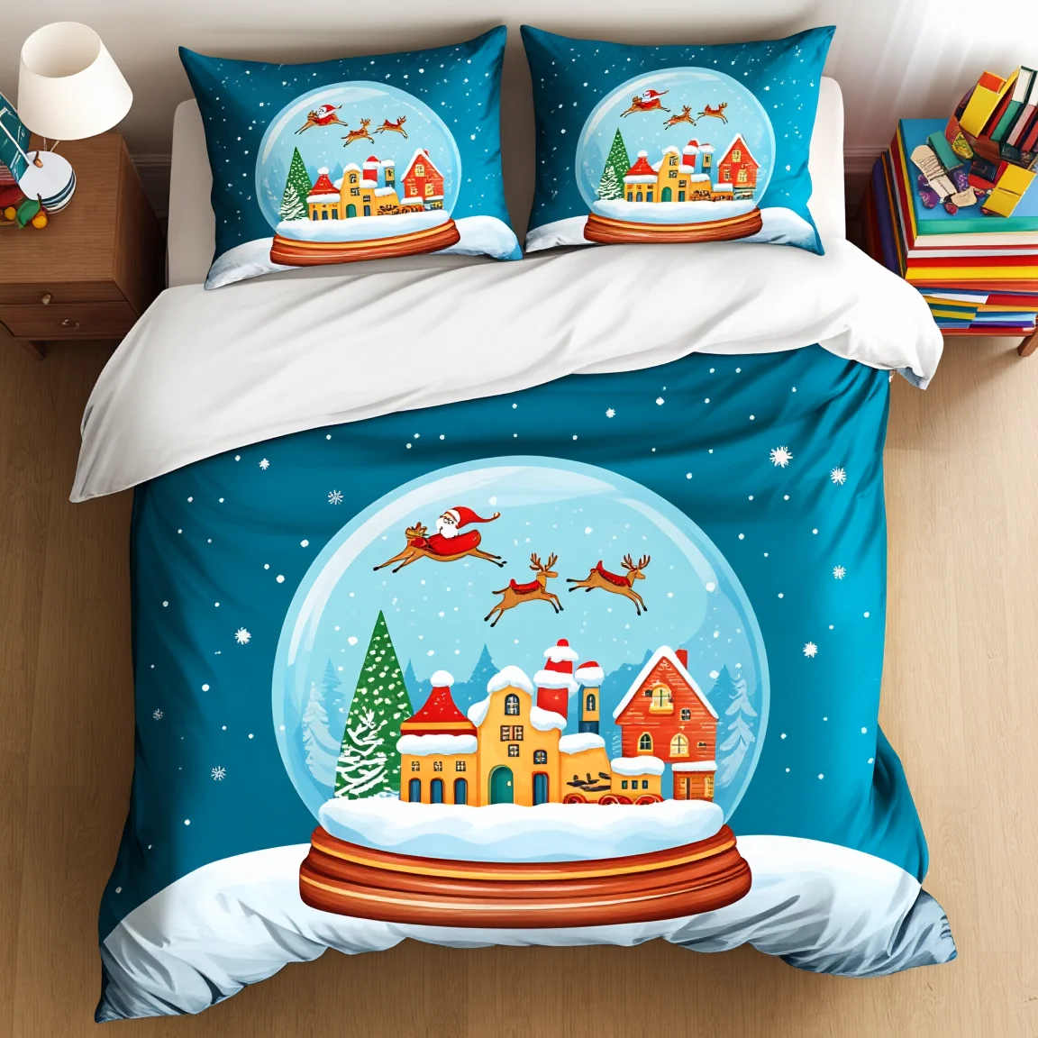

3 шт., комплект постельного белья с волшебным рождественским снежным шаром, полиэстеровый пододеяльник с принтом, размер королевы для детской комнаты, уникальный 3D визуальный праздничный подарок