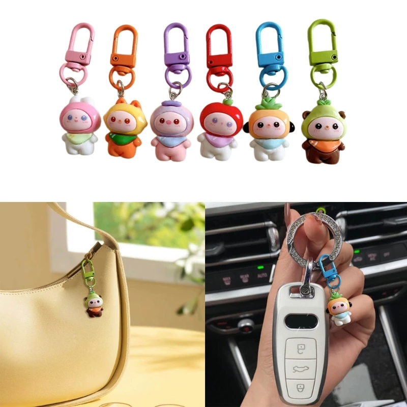 Adorable Resin Keychain Cartoon Fruit Baby Key Ring Car Hanging Pendant Backpack Decoration Fashionable Key Chain