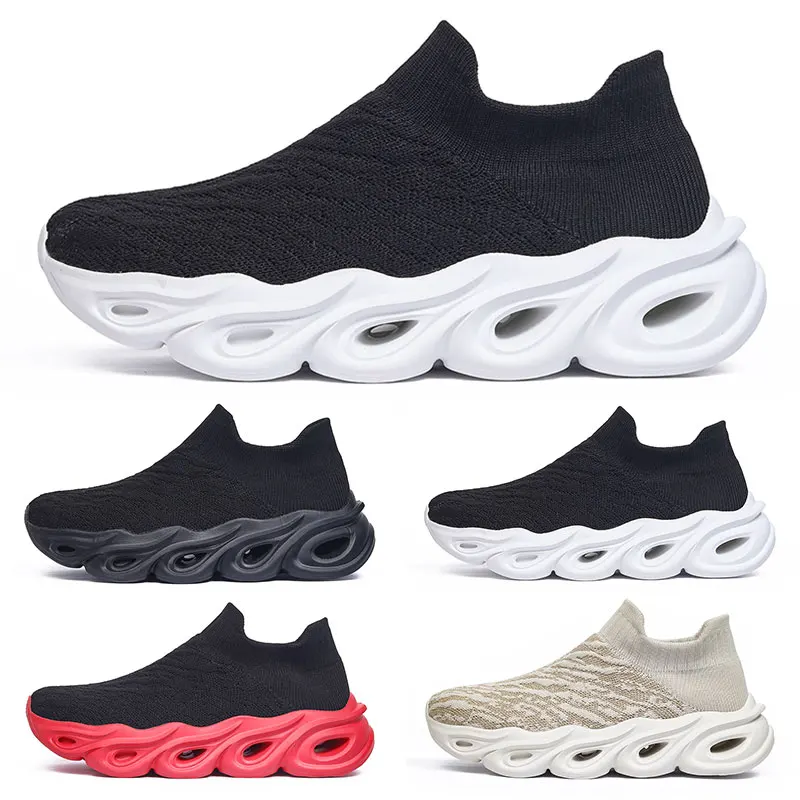 

Low Top Casual Shoes Women Men Sneakers Flame EVA Sole Breathable Sock Shoes Thick Soled Cushioning Slip on Plus Size 35-46