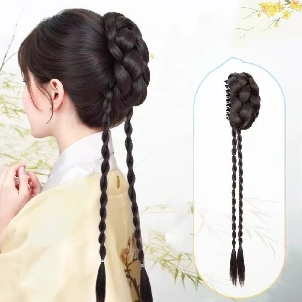 45 センチメートル中国風の花のつぼみ合成ツイスト三つ編みかつらクリップ女性甘いクールポニーテールヘアエクステンション