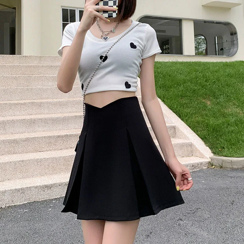 

Women's Summer New High Waisted Mini Skirts Korean Fashion Slimming Pleated Skirts Ladies All-match Streetwear Y2k A-line Skirt