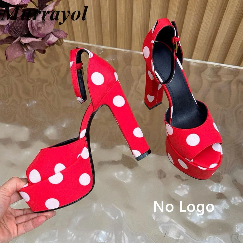 Platform Sandalias Chunky High Heels Shoes Women Silk Satin Polka Dot Ankle Strap Sandals Spring Summer Party Dress Shoes 2026 - view 2