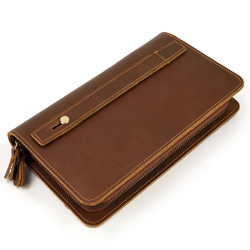 Crazy Horse Leather Men's Long Wallets Genuine Leather Purse First Layer Cowhide Retro Wallet