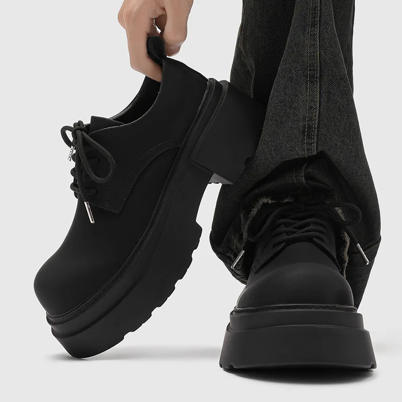 mens fashion party banquet platform shoes lace-up natural leather derby shoe designer black matte sneakers stylish mans footwear