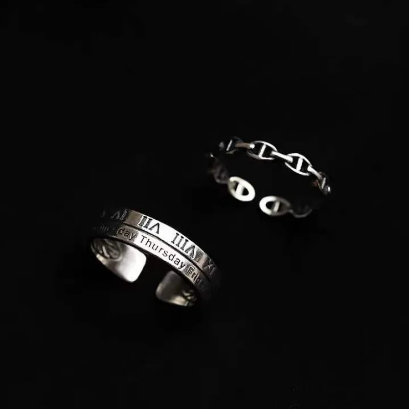 s925Sterling Silver Retro Ring Female Money Drawing Coin Personalized Design Simple Niche Open Lucky Ring Fashion