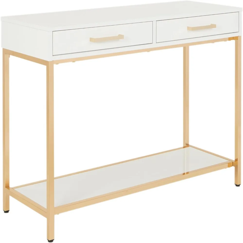 Alios Modern Foyer Table, White Gloss Finish and Gold Frame