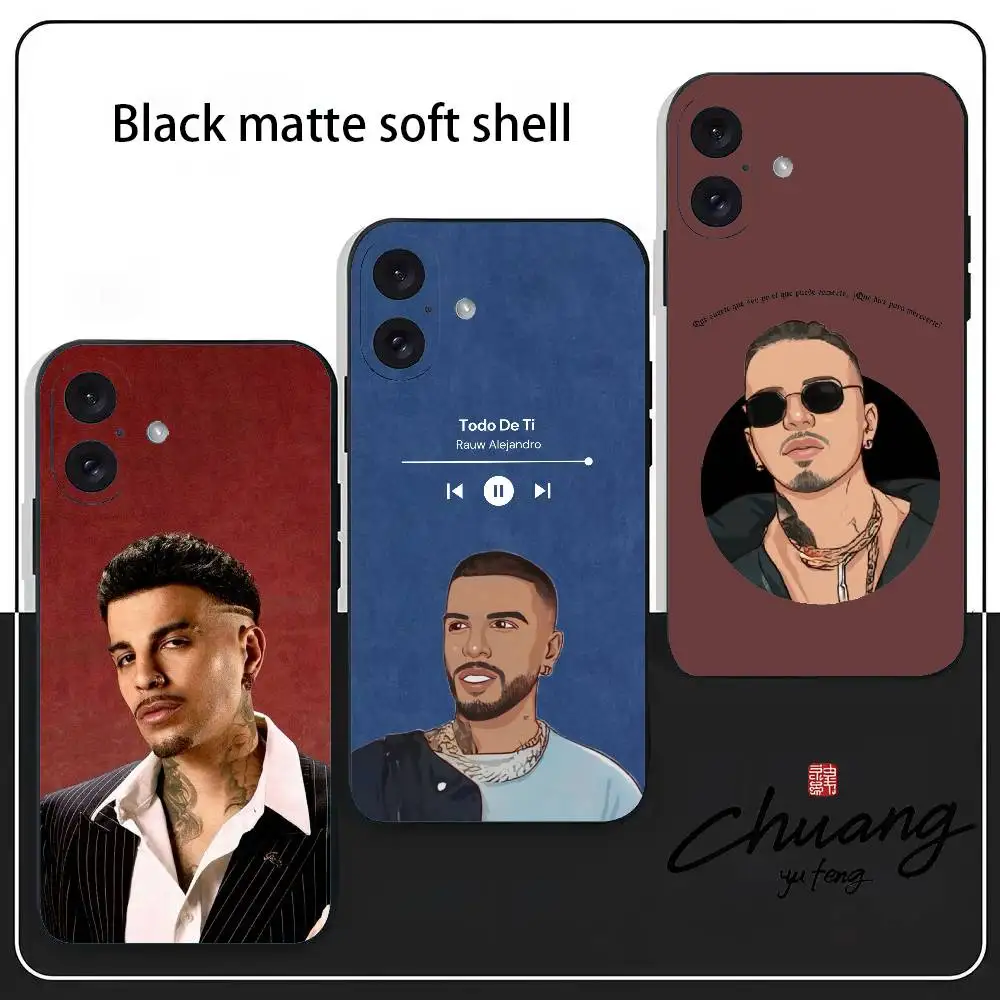Singer Rauw Alejandro Cosa Nuestra Funda para teléfono Elegante Negro 11-17 Funda para teléfono anticaída pintada con rayos UV de TPU esmerilado.