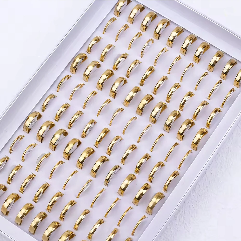 30/50Pcs/Lot Fashion Simple Smooth Stainless Steel Rings Men Women Width 2/4/6mm Party Wedding Jewelry Accessories Mixed Random