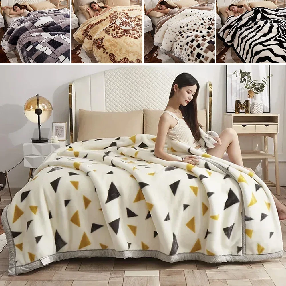 Winter Double Layers Thick Raschel Blanket Fluffy Plush Weighted Blankets Nap Sheets Sofa Blankets Bedroom Living Room Quilt