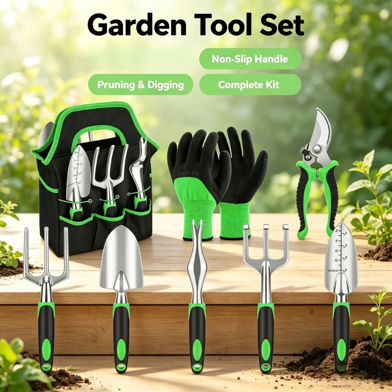 8PCS Durable Garden Tools Set Practical Hand Gardening Tools Ergonomic Handle Design for Outdoor Flower Vegetable Cultivation