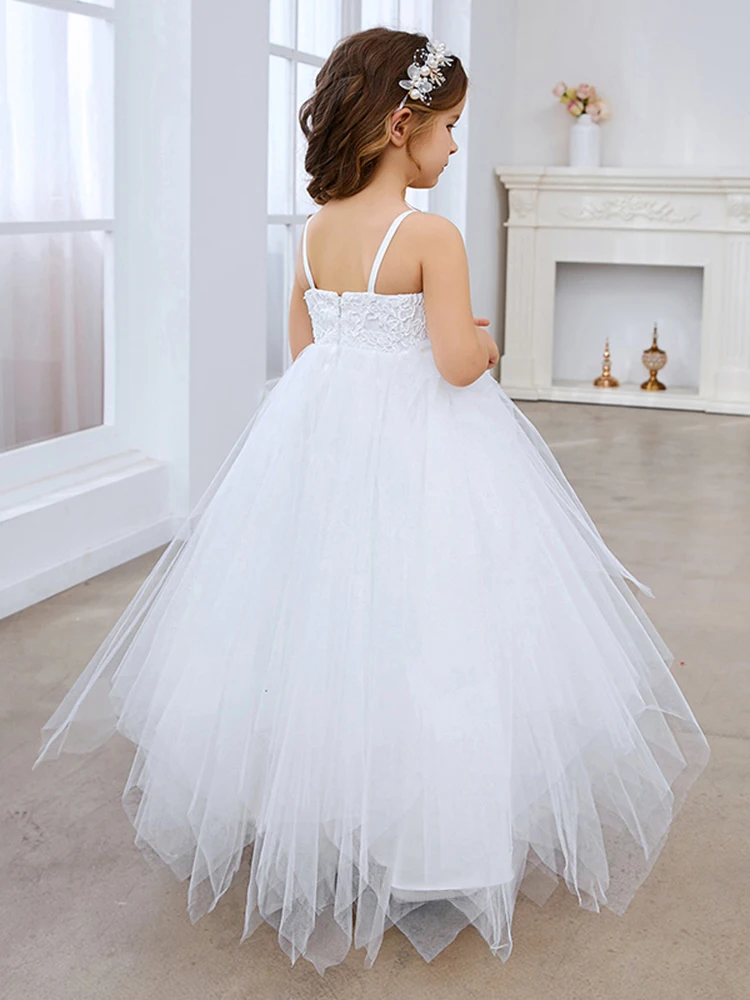 Spaghetti Straps Princess Flower Girl Dresses For Wedding Lace Tulle First Communion Dress Toddlers Ball Gown Formal Party Gowns